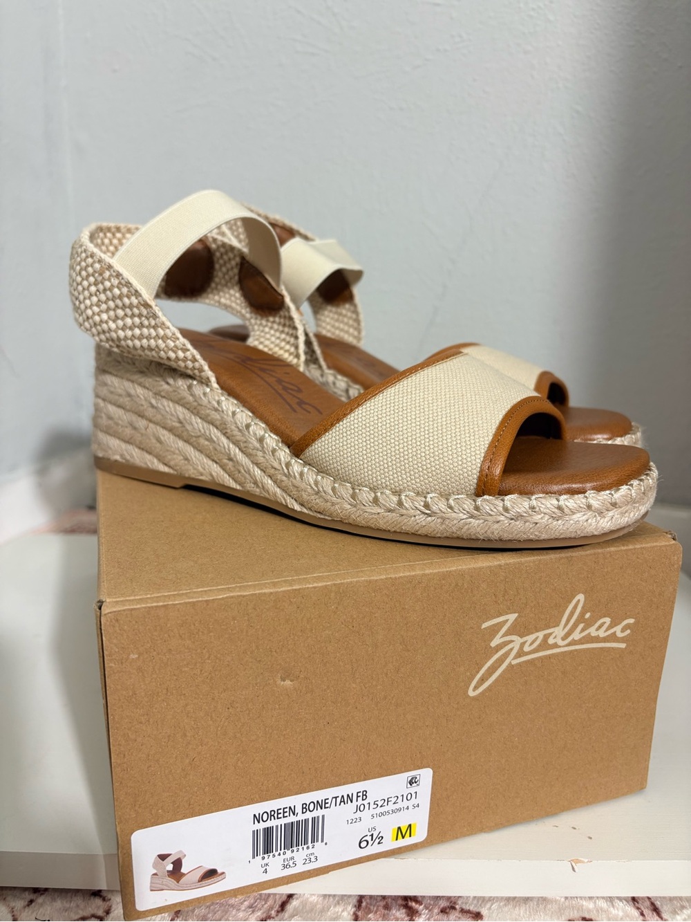Zodiac Noreen Espadrille Wedge Sandals Bone Tan Size 6.5 NIB